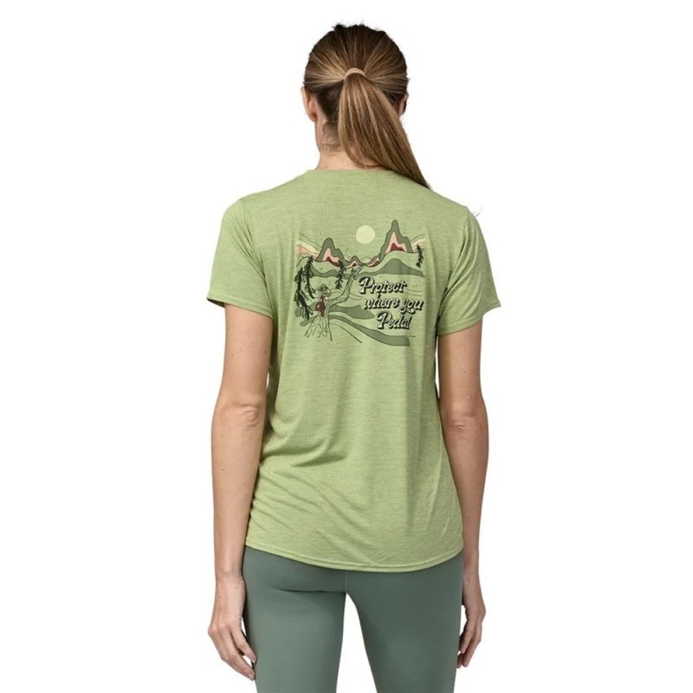 Patagonia Cap Cool Daily Shirt In Lands Print Protect Where You Ride Green Sz XS